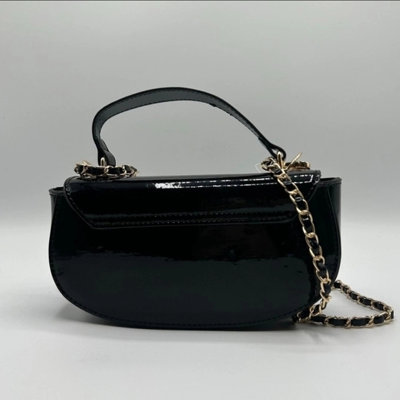 NWT Valentino Orlandi Black Patent Leather Mini Handbag Gold Chain Strap V Logo - Picture 3 of 7